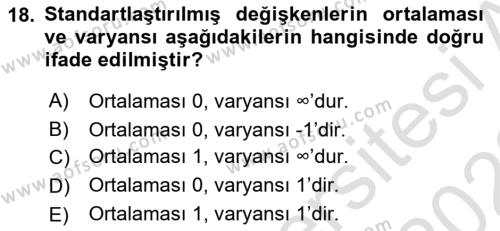 Ekonometrinin temelleri Dersi 2021 - 2022 Yılı (Vize) Ara Sınavı 18. Soru