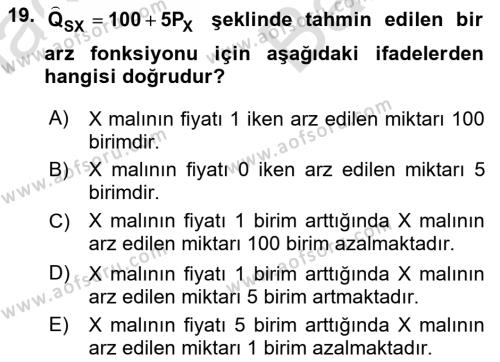 Ekonometrinin temelleri Dersi 2021 - 2022 Yılı (Vize) Ara Sınavı 19. Soru