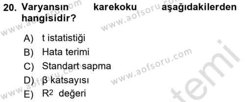 Ekonometrinin temelleri Dersi 2021 - 2022 Yılı (Vize) Ara Sınavı 20. Soru