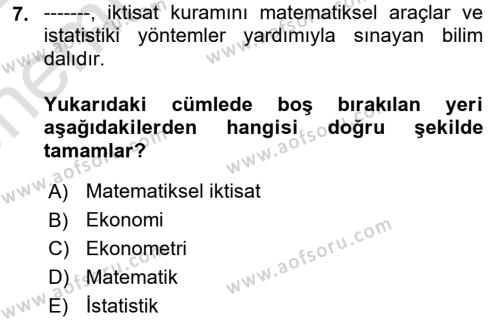 Ekonometrinin temelleri Dersi 2021 - 2022 Yılı (Vize) Ara Sınavı 7. Soru