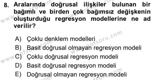 Ekonometrinin temelleri Dersi 2021 - 2022 Yılı (Vize) Ara Sınavı 8. Soru