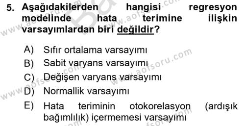 Ekonometrinin temelleri Dersi 2021 - 2022 Yılı (Final) Dönem Sonu Sınavı 5. Soru