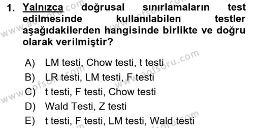 Ekonometrinin temelleri Dersi 2021 - 2022 Yılı Yaz Okulu Sınavı 1. Soru