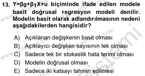 Ekonometrinin temelleri Dersi 2021 - 2022 Yılı Yaz Okulu Sınavı 13. Soru