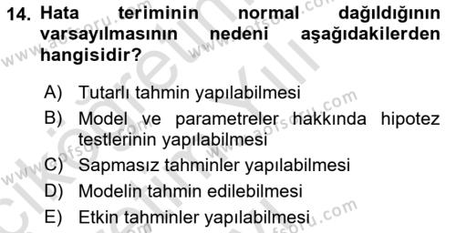 Ekonometrinin temelleri Dersi 2021 - 2022 Yılı Yaz Okulu Sınavı 14. Soru