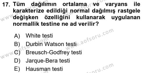 Ekonometrinin temelleri Dersi 2021 - 2022 Yılı Yaz Okulu Sınavı 17. Soru