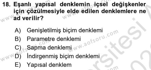 Ekonometrinin temelleri Dersi 2021 - 2022 Yılı Yaz Okulu Sınavı 18. Soru