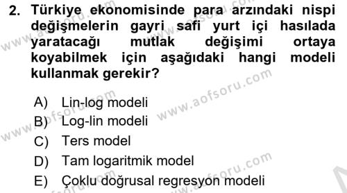 Ekonometrinin temelleri Dersi 2021 - 2022 Yılı Yaz Okulu Sınavı 2. Soru