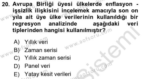 Ekonometrinin temelleri Dersi 2021 - 2022 Yılı Yaz Okulu Sınavı 20. Soru