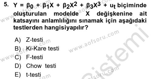 Ekonometrinin temelleri Dersi 2021 - 2022 Yılı Yaz Okulu Sınavı 5. Soru