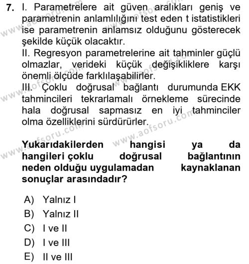 Ekonometrinin temelleri Dersi 2021 - 2022 Yılı Yaz Okulu Sınavı 7. Soru