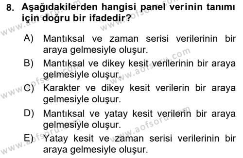 Ekonometrinin temelleri Dersi 2021 - 2022 Yılı Yaz Okulu Sınavı 8. Soru