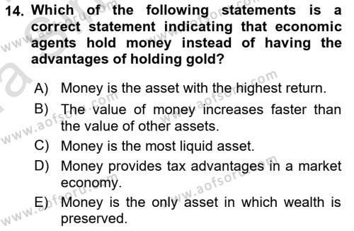 Monetary Theory and Policy Dersi 2023 - 2024 Yılı (Vize) Ara Sınavı 14. Soru