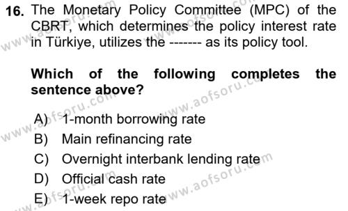 Monetary Theory and Policy Dersi 2023 - 2024 Yılı (Vize) Ara Sınavı 16. Soru