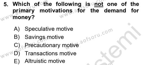 Monetary Theory and Policy Dersi 2023 - 2024 Yılı (Vize) Ara Sınavı 5. Soru