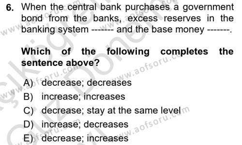 Monetary Theory and Policy Dersi 2023 - 2024 Yılı (Vize) Ara Sınavı 6. Soru