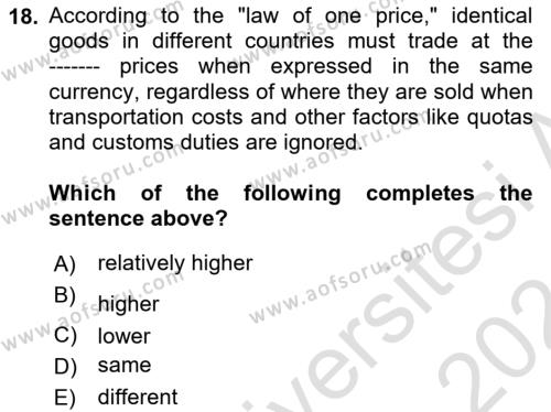 Monetary Theory and Policy Dersi 2023 - 2024 Yılı (Final) Dönem Sonu Sınavı 18. Soru