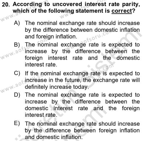 Monetary Theory and Policy Dersi 2023 - 2024 Yılı (Final) Dönem Sonu Sınavı 20. Soru