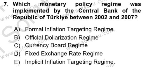 Monetary Theory and Policy Dersi 2023 - 2024 Yılı (Final) Dönem Sonu Sınavı 7. Soru