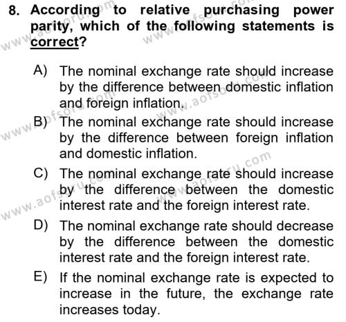 Monetary Theory and Policy Dersi 2023 - 2024 Yılı (Final) Dönem Sonu Sınavı 8. Soru