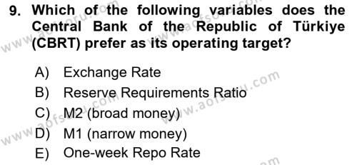 Monetary Theory and Policy Dersi 2023 - 2024 Yılı (Final) Dönem Sonu Sınavı 9. Soru