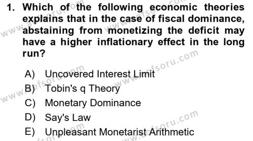 Monetary Theory and Policy Dersi 2023 - 2024 Yılı Yaz Okulu Sınavı 1. Soru