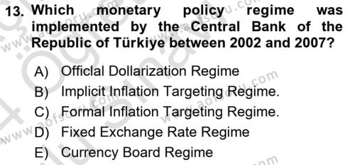 Monetary Theory and Policy Dersi 2023 - 2024 Yılı Yaz Okulu Sınavı 13. Soru