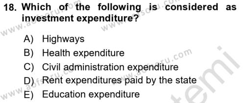 Public Finance Dersi 2023 - 2024 Yılı (Vize) Ara Sınavı 18. Soru