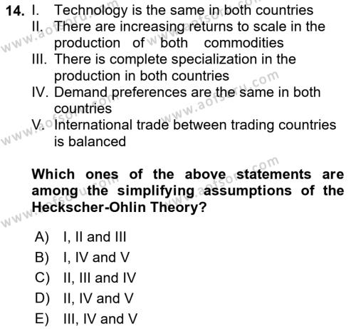 International Economics 1 Dersi 2024 - 2025 Yılı (Vize) Ara Sınavı 14. Soru