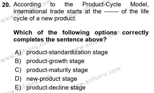 International Economics 1 Dersi 2024 - 2025 Yılı (Vize) Ara Sınavı 20. Soru