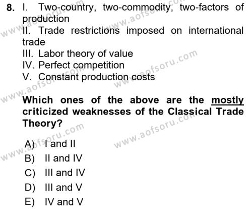 International Economics 1 Dersi 2024 - 2025 Yılı (Vize) Ara Sınavı 8. Soru