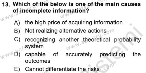 Behavioral Economics Dersi 2023 - 2024 Yılı (Vize) Ara Sınavı 13. Soru