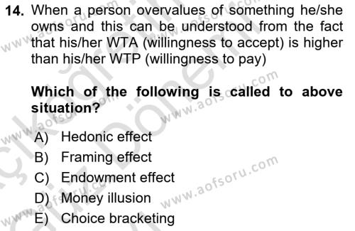 Behavioral Economics Dersi 2023 - 2024 Yılı (Vize) Ara Sınavı 14. Soru