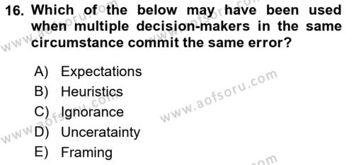 Behavioral Economics Dersi 2023 - 2024 Yılı (Vize) Ara Sınavı 16. Soru