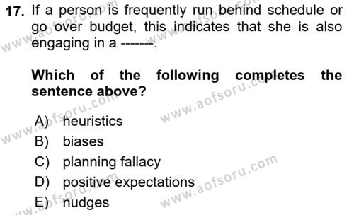 Behavioral Economics Dersi 2023 - 2024 Yılı (Vize) Ara Sınavı 17. Soru
