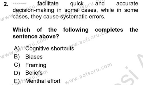 Behavioral Economics Dersi 2023 - 2024 Yılı (Vize) Ara Sınavı 2. Soru