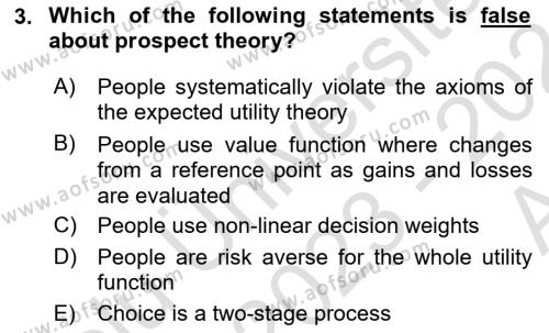 Behavioral Economics Dersi 2023 - 2024 Yılı (Vize) Ara Sınavı 3. Soru