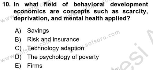 Behavioral Economics Dersi 2023 - 2024 Yılı (Final) Dönem Sonu Sınavı 10. Soru