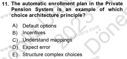 Behavioral Economics Dersi 2023 - 2024 Yılı (Final) Dönem Sonu Sınavı 11. Soru