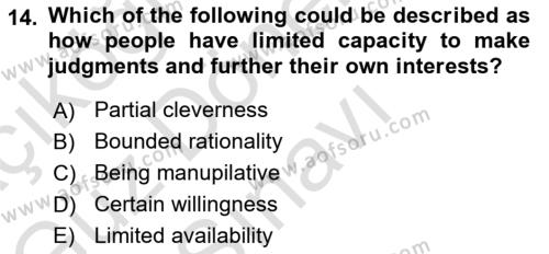 Behavioral Economics Dersi 2023 - 2024 Yılı (Final) Dönem Sonu Sınavı 14. Soru
