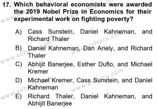 Behavioral Economics Dersi 2023 - 2024 Yılı (Final) Dönem Sonu Sınavı 17. Soru