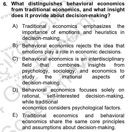 Behavioral Economics Dersi 2023 - 2024 Yılı (Final) Dönem Sonu Sınavı 6. Soru