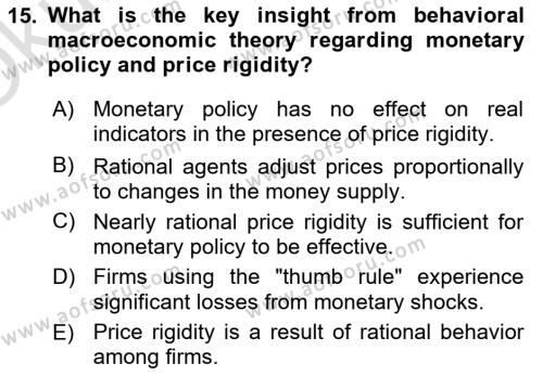 Behavioral Economics Dersi 2023 - 2024 Yılı Yaz Okulu Sınavı 15. Soru