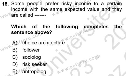 Behavioral Economics Dersi 2023 - 2024 Yılı Yaz Okulu Sınavı 18. Soru