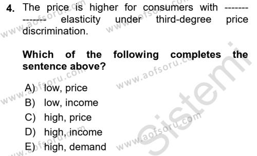 Industrial Economics Dersi 2023 - 2024 Yılı (Vize) Ara Sınavı 4. Soru