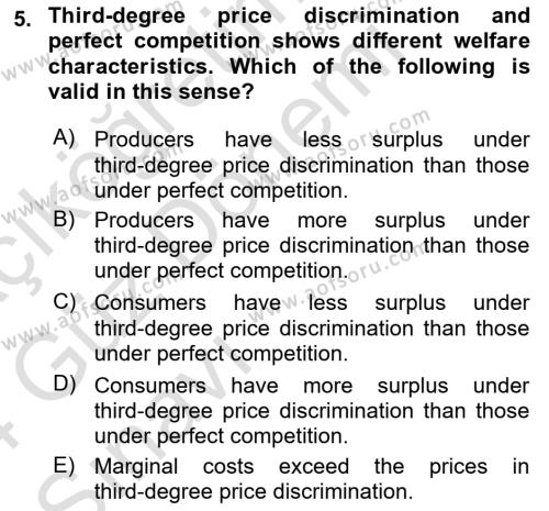 Industrial Economics Dersi 2023 - 2024 Yılı (Vize) Ara Sınavı 5. Soru