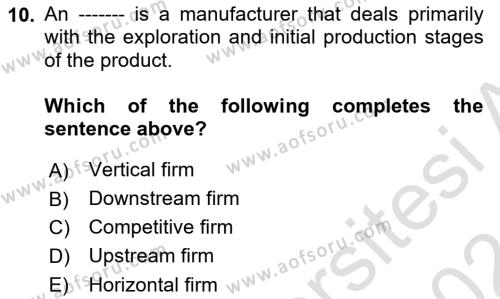 Industrial Economics Dersi 2023 - 2024 Yılı (Final) Dönem Sonu Sınavı 10. Soru