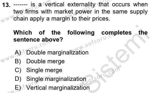 Industrial Economics Dersi 2023 - 2024 Yılı (Final) Dönem Sonu Sınavı 13. Soru