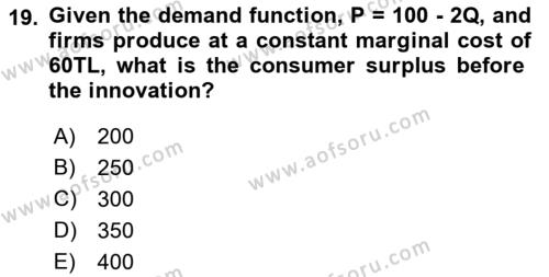 Industrial Economics Dersi 2023 - 2024 Yılı (Final) Dönem Sonu Sınavı 19. Soru