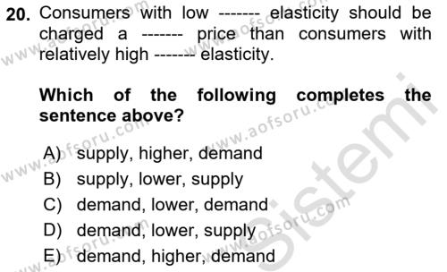 Industrial Economics Dersi 2023 - 2024 Yılı (Final) Dönem Sonu Sınavı 20. Soru